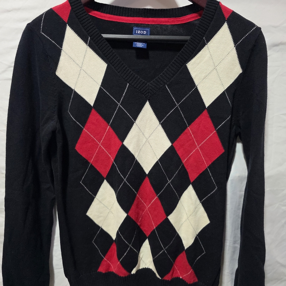 IZOD Women's Argyle Sweater - Black, Red, and Cream